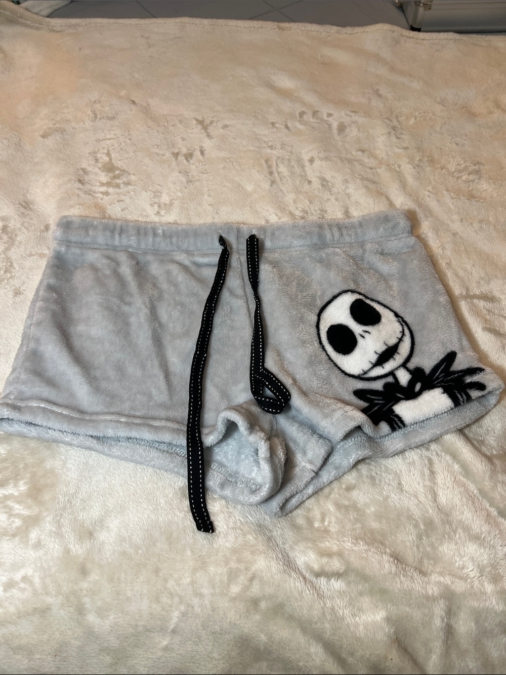 Disney Light Gray Jack Skellington Fleece Pajama Shorts with Black Drawstring